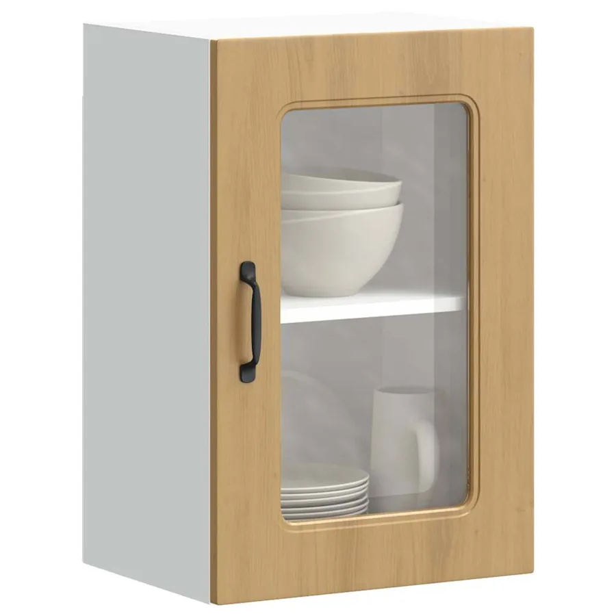 Armoire murale de cuisine avec porte vitrée "Kalmar" Chêne artisanal Bois d'ingénierie