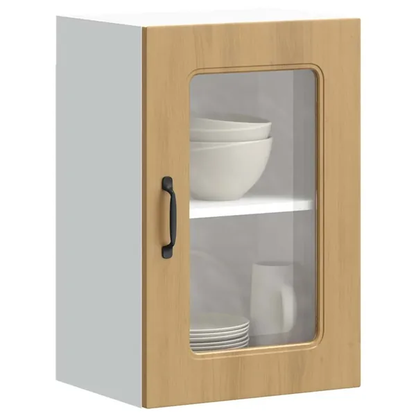Armoire murale de cuisine avec porte vitrée "Kalmar" Chêne artisanal Bois d'ingénierie