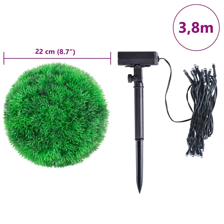 Boules de buis artificielles avec lumières LED 2 pcs vert 22 cm - 9