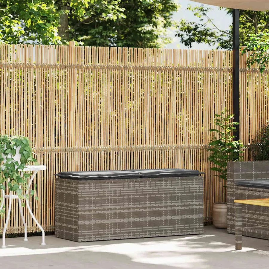 Banc de jardin avec coussin gris 110x40x44 cm résine tressée - 2