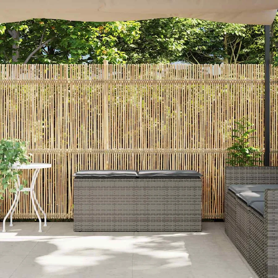 Banc de jardin avec coussin gris 110x40x44 cm résine tressée - 3