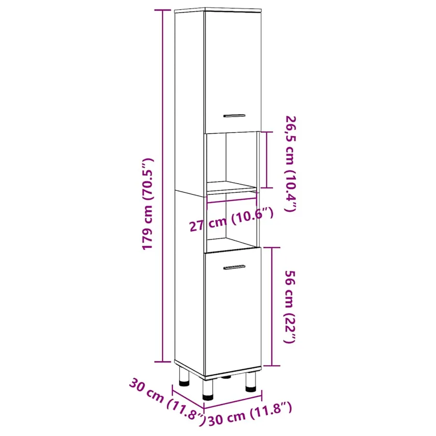 Armoire de salle de bain vieux bois 30x30x179cm bois ingénierie - 11
