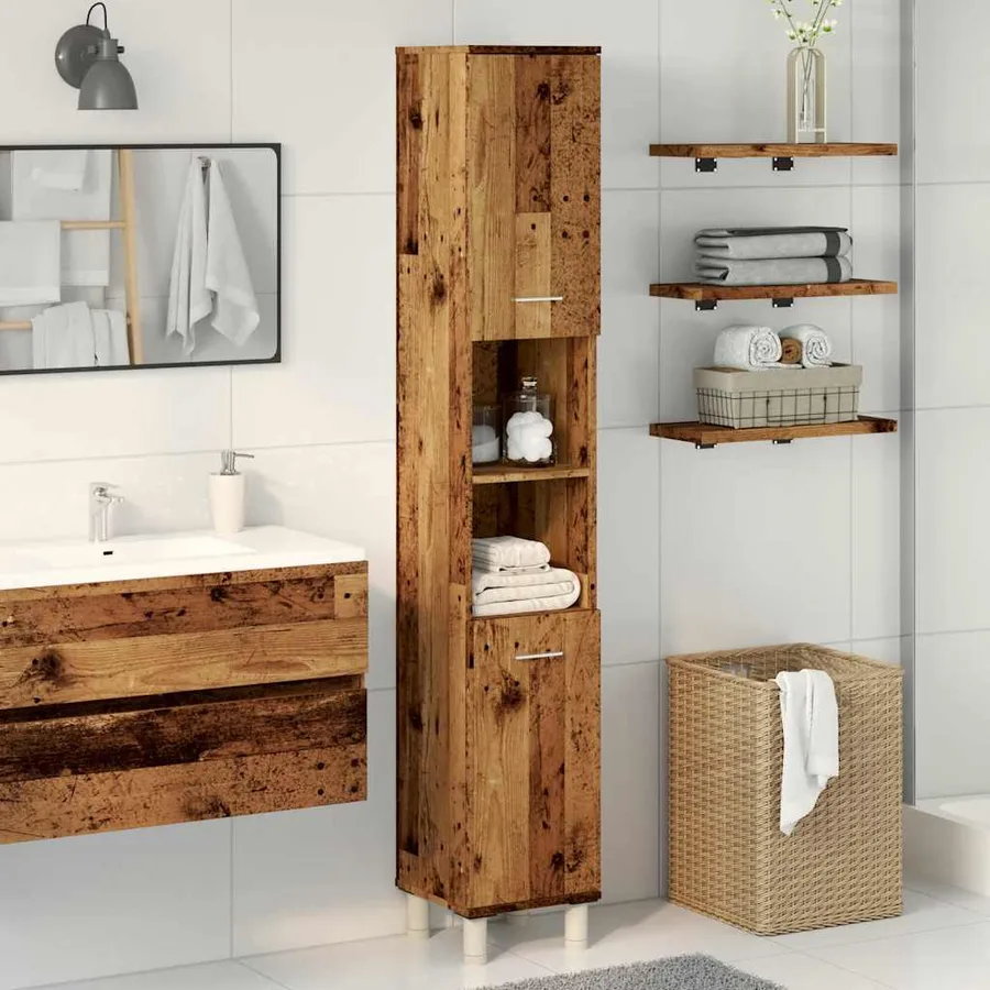 Armoire de salle de bain vieux bois 30x30x179cm bois ingénierie - 3