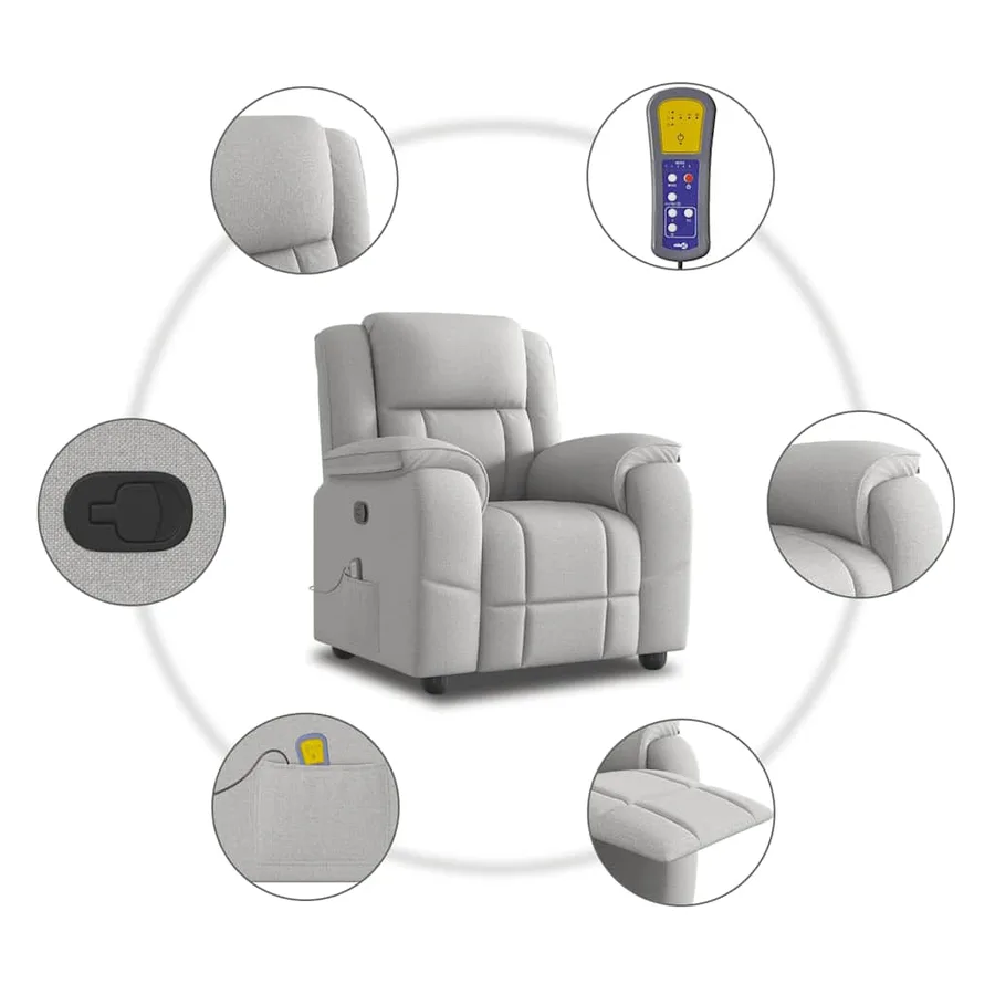 Fauteuil de massage inclinable gris nuage tissu - 8