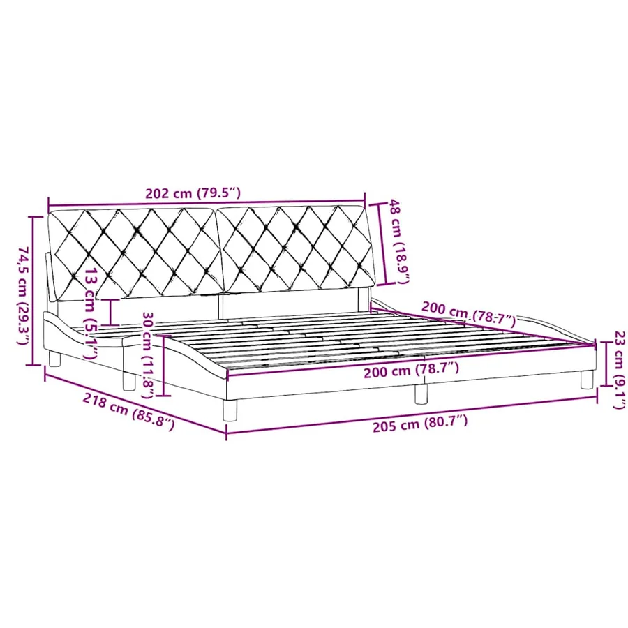 Cadre de lit sans matelas bleu 200x200 cm tissu - 12