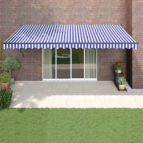 Auvent rétractable automatique bleu et blanc 5x3 m