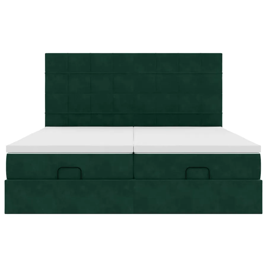Cadre de lit ottoman avec matelas vert foncé 160x200 cm velours - 8