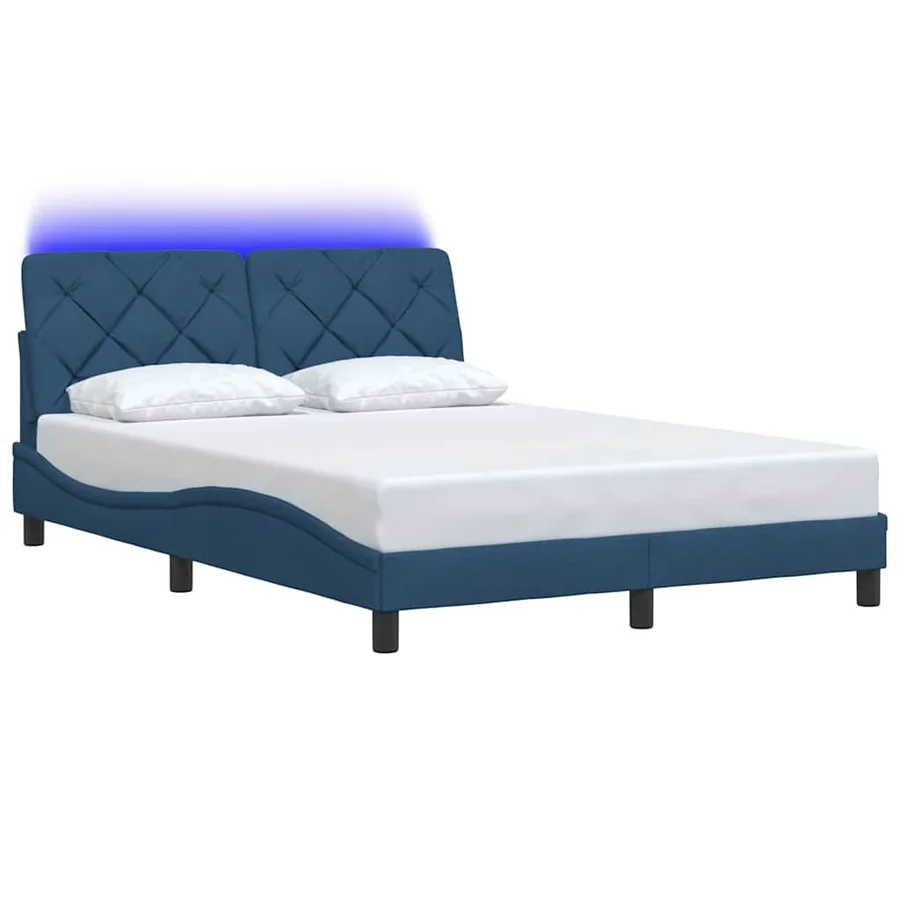 Cadre de lit avec LED sans matelas bleu 120x200 cm tissu - 3