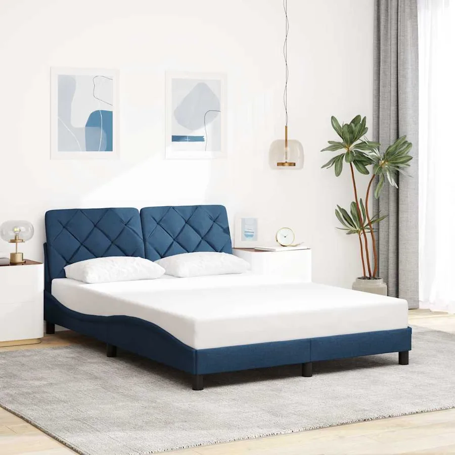 Cadre de lit avec LED sans matelas bleu 120x200 cm tissu - 4