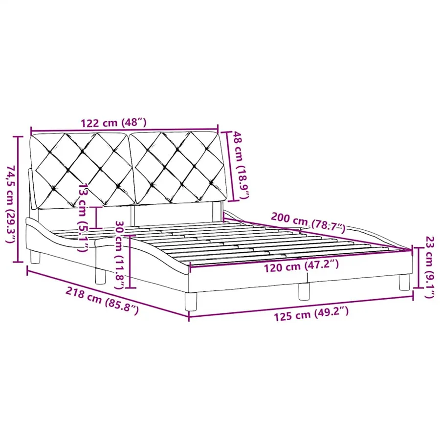Cadre de lit sans matelas crème 120x200 cm tissu - 13