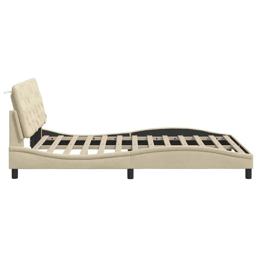 Cadre de lit sans matelas crème 120x200 cm tissu - 8