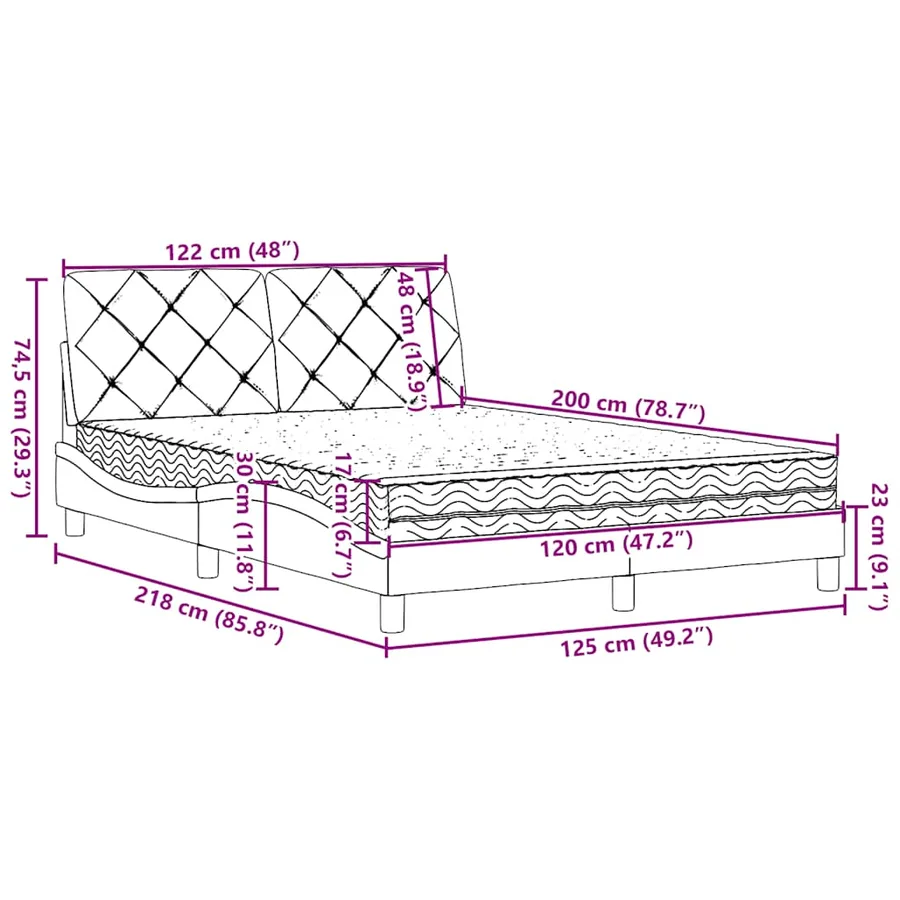 Lit avec matelas crème 120x200 cm tissu - 14