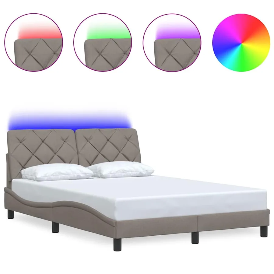 Cadre de lit avec LED sans matelas taupe 120x200 cm tissu - 2