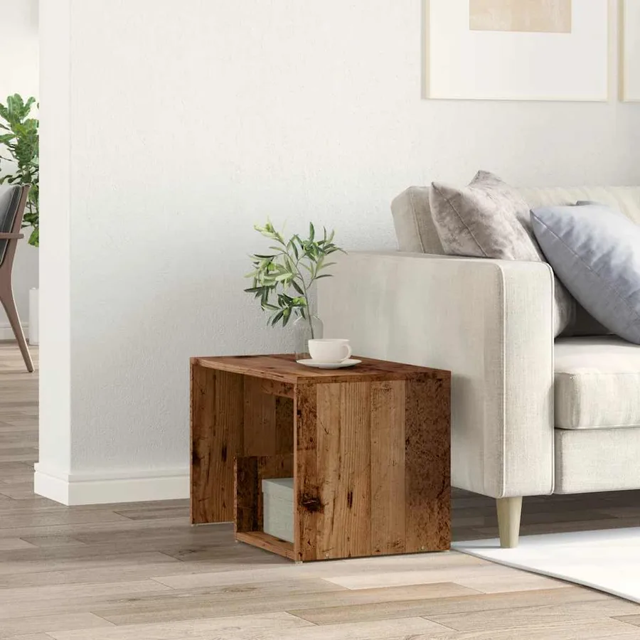 Table d'appoint vieux bois 59x36x38 cm bois d'ingénierie - 3