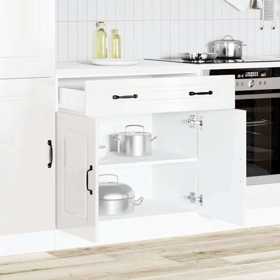 Armoire de cuisine Kalmar blanc brillant bois ingénierie