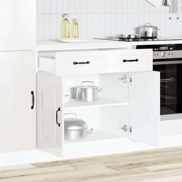 Armoire de cuisine Kalmar blanc brillant bois ingénierie
