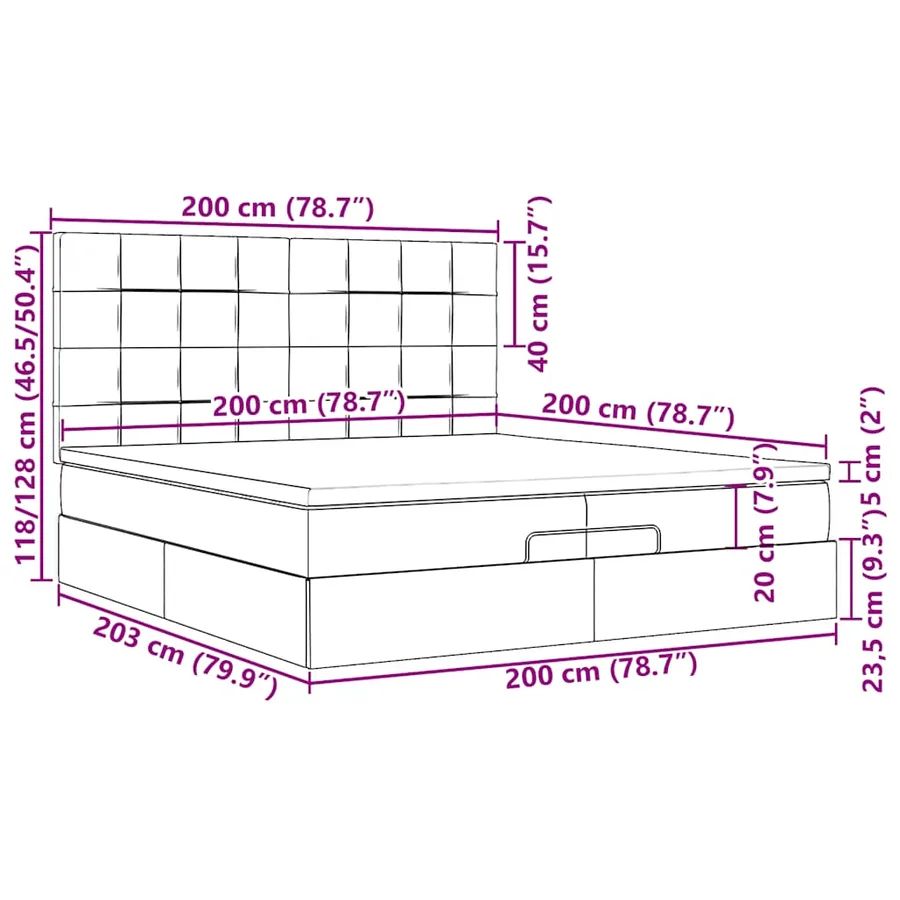 Cadre de lit ottoman avec matelas marron foncé 100x200 cm tissu - 18