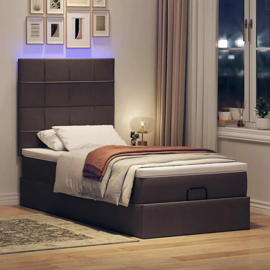 Cadre de lit ottoman avec matelas marron foncé 100x200 cm tissu - 3