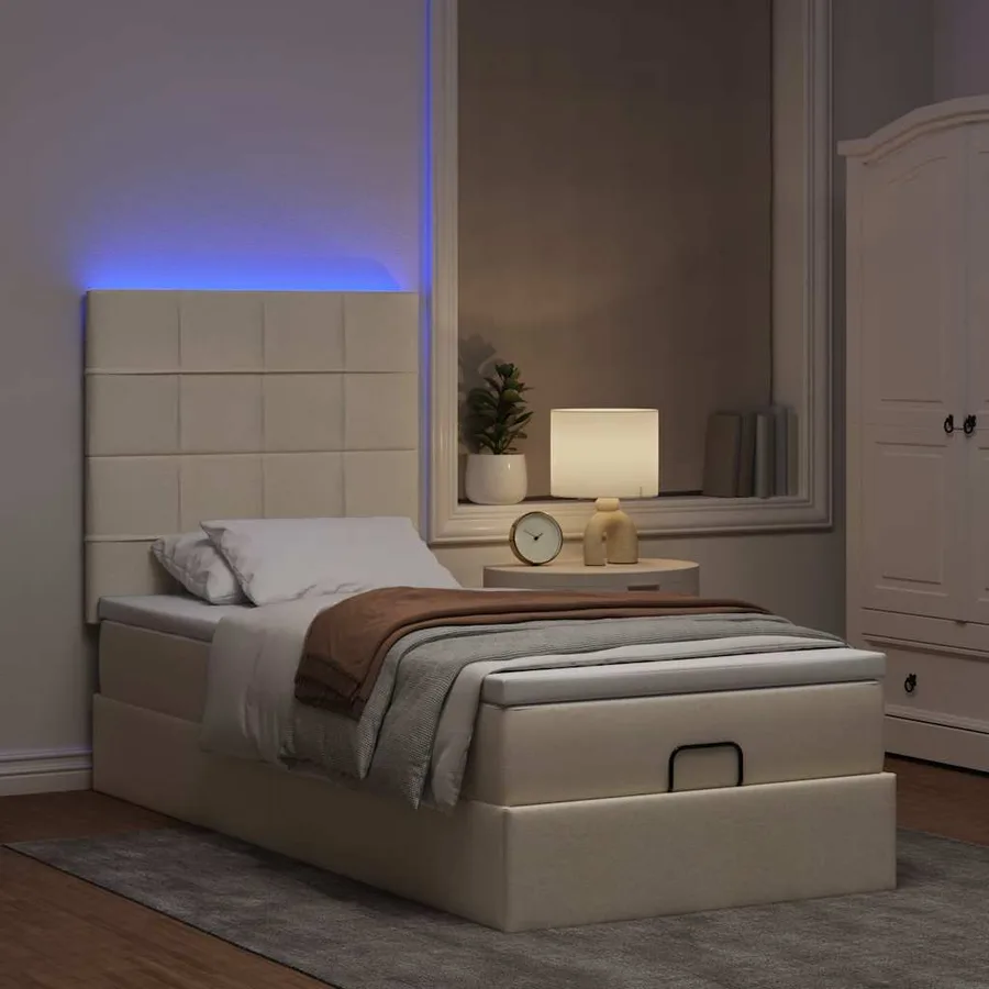 Cadre de lit ottoman avec matelas crème 100x200cm tissu - 3