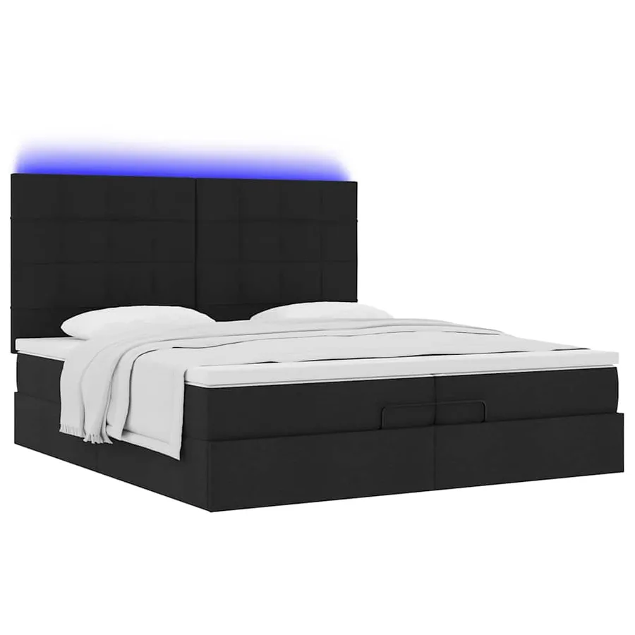 Cadre de lit ottoman avec matelas noir 200x200cm tissu - 6