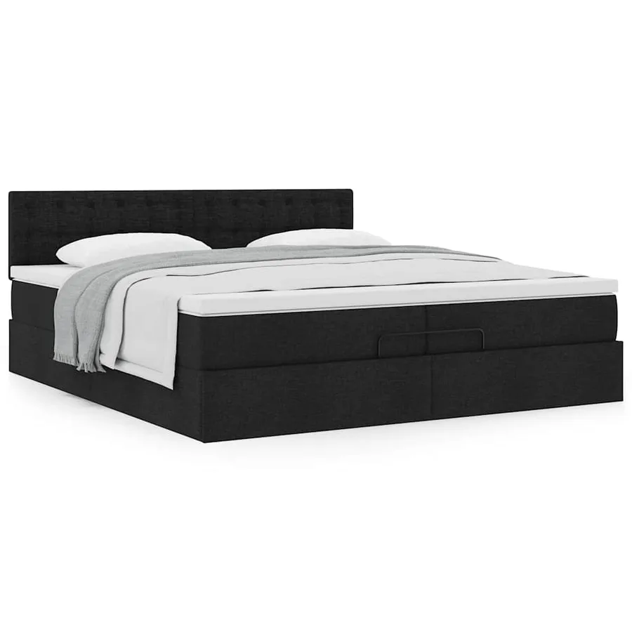 Cadre de lit ottoman avec matelas noir 200x200 cm tissu - 4