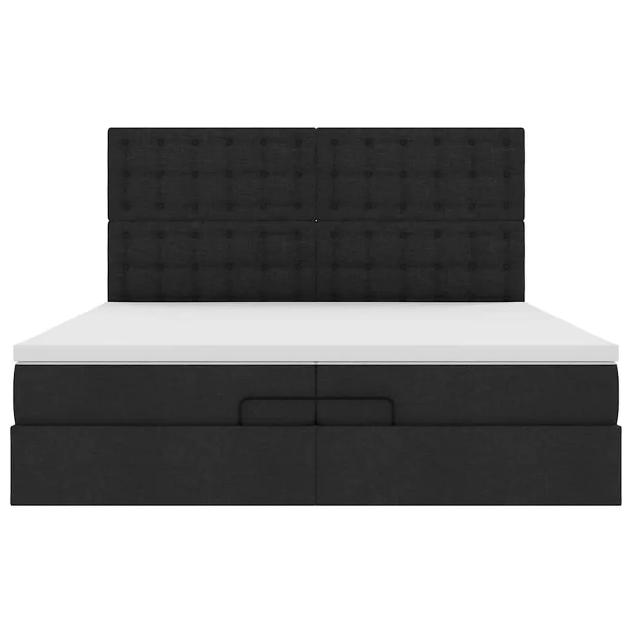 Cadre de lit ottoman avec matelas noir 200x200cm tissu - 7