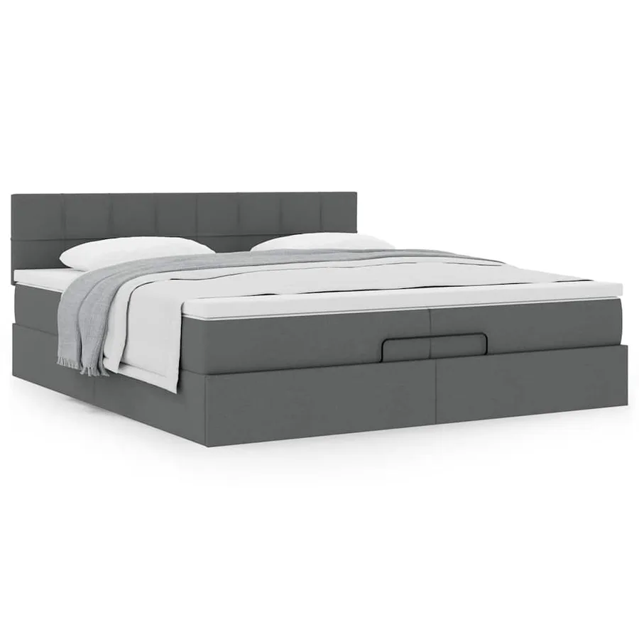 Cadre de lit ottoman avec matelas gris foncé 200x200 cm tissu - 4