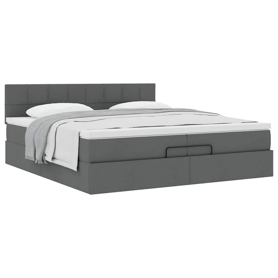 Cadre de lit ottoman avec matelas gris foncé 200x200 cm tissu - 5