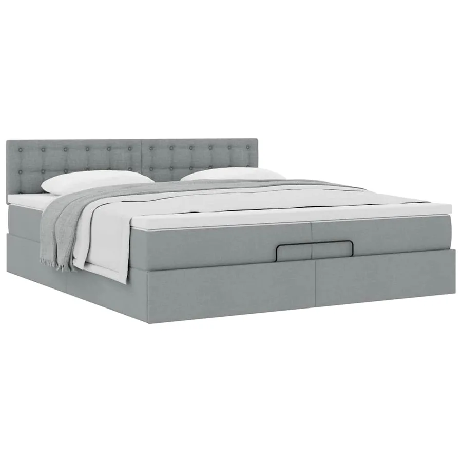 Cadre de lit ottoman avec matelas gris clair 200x200 cm tissu - 4