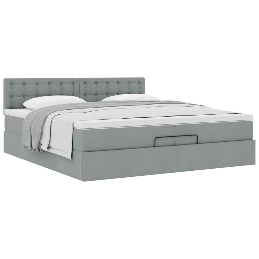 Cadre de lit ottoman avec matelas gris clair 200x200 cm tissu - 5