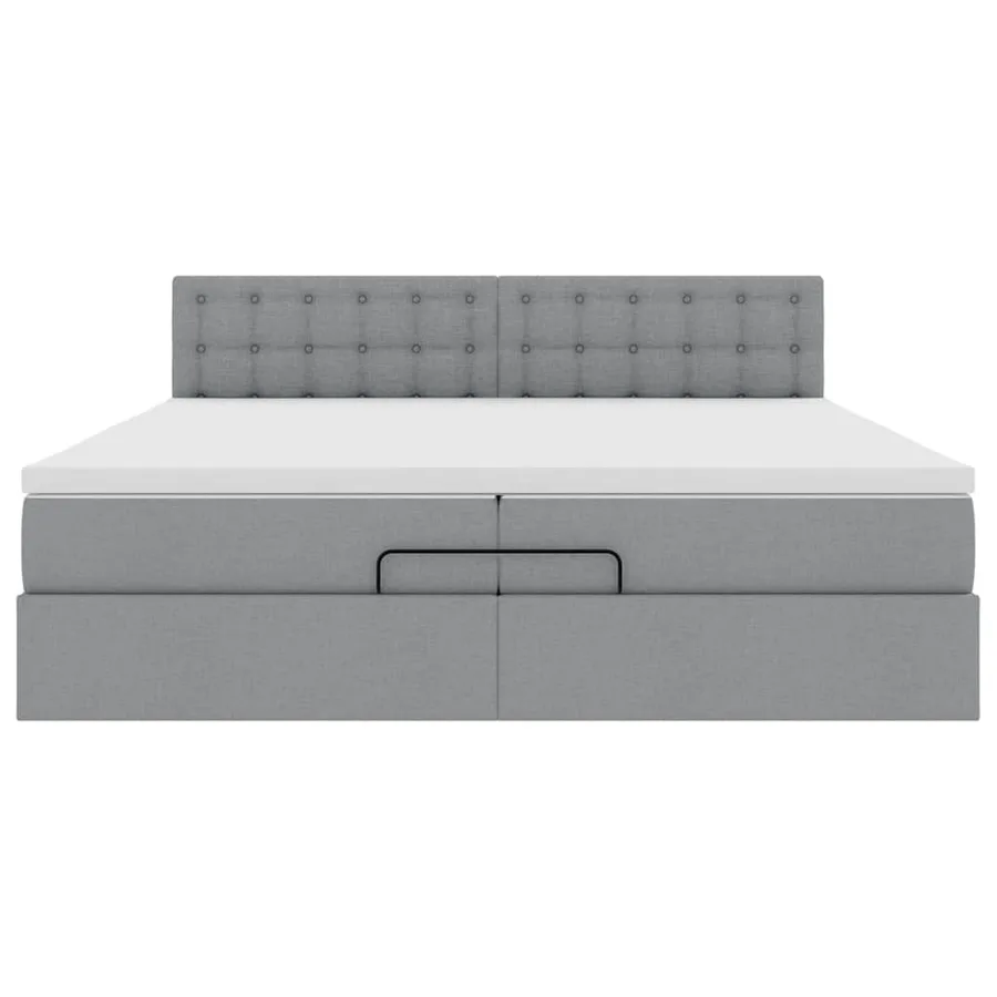 Cadre de lit ottoman avec matelas gris clair 200x200 cm tissu - 7