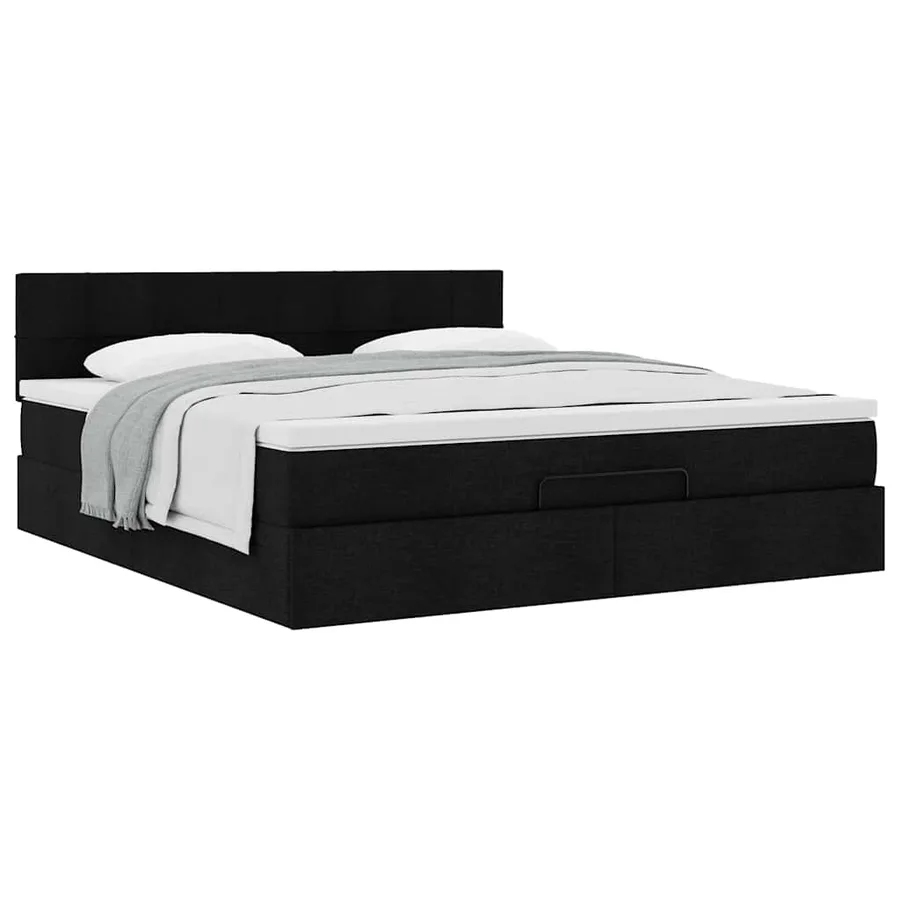 Cadre de lit ottoman avec matelas noir 180x200 cm tissu - 5