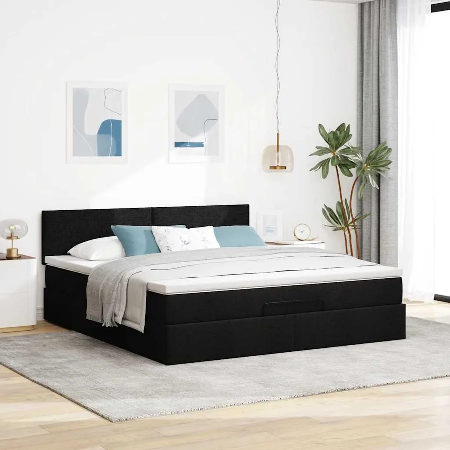 Lit ottoman avec matelas et LED Noir 180x200cm tissu - 4
