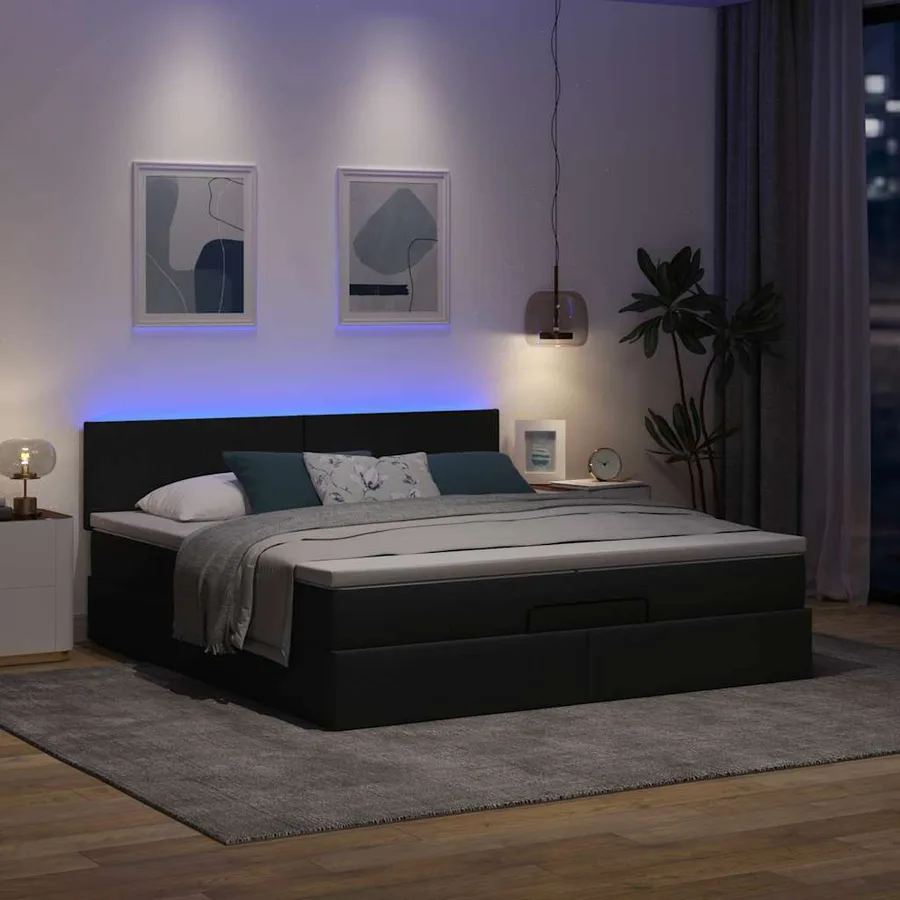 Cadre de lit ottoman avec matelas gris foncé 200x200cm tissu - 3