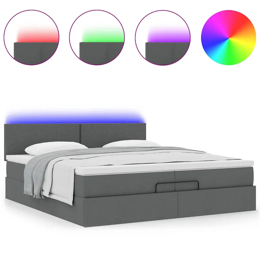 Cadre de lit ottoman avec matelas gris foncé 200x200cm tissu - 5