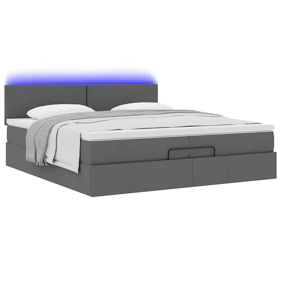 Cadre de lit ottoman avec matelas gris foncé 200x200cm tissu - 6