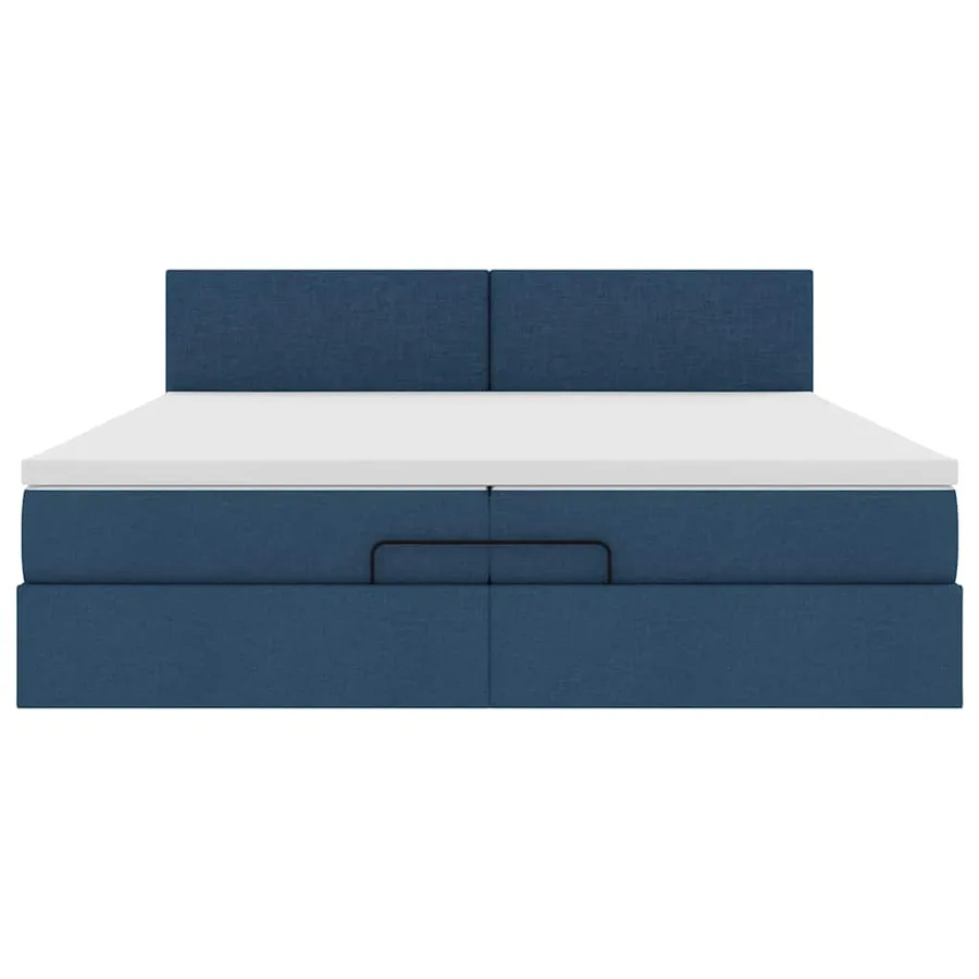 Cadre de lit ottoman avec matelas bleu 200x200 cm tissu - 7