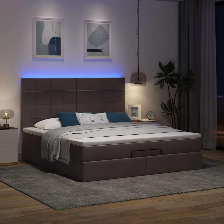 Cadre de lit ottoman avec matelas marron foncé 180x200 cm tissu - 3