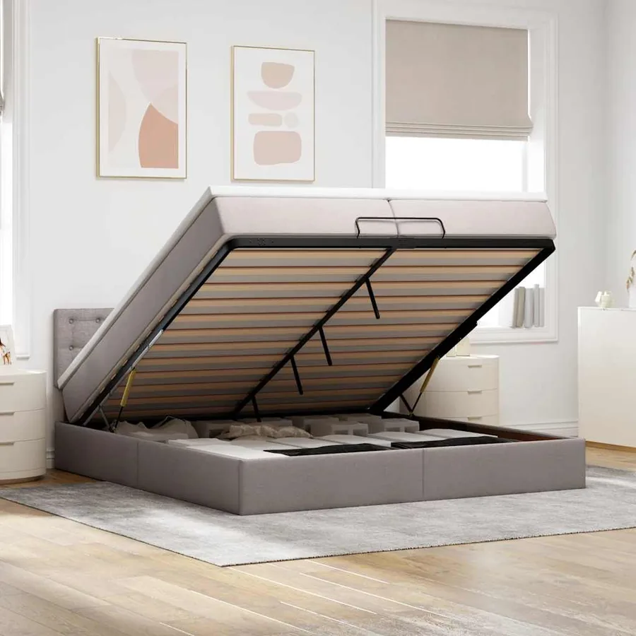 Cadre de lit ottoman avec matelas taupe 200x200cm tissu