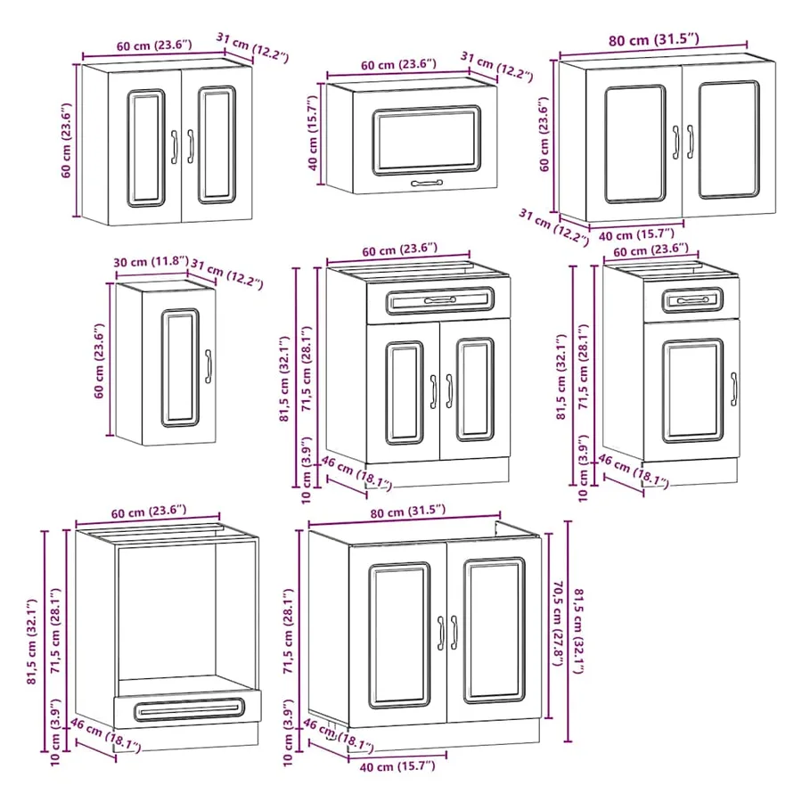 Ensemble d'armoires de cuisine 8 pcs Kalmar bois d'ingénierie - 8