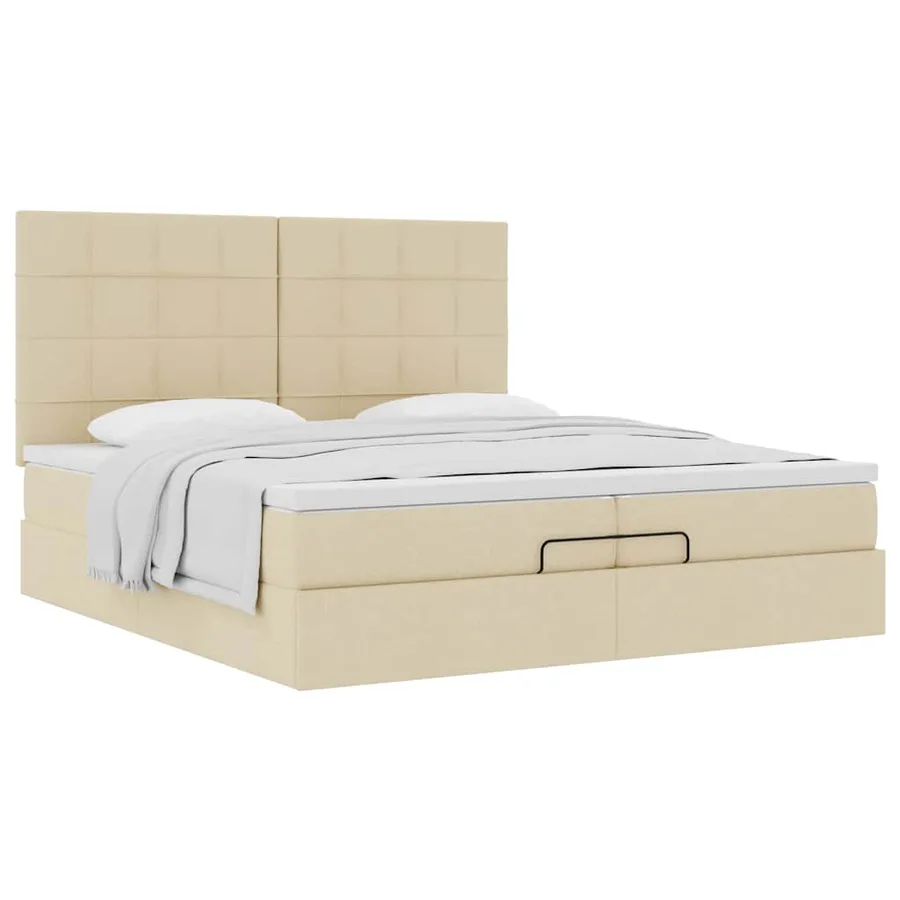 Cadre de lit ottoman avec matelas crème 200x200cm tissu - 4