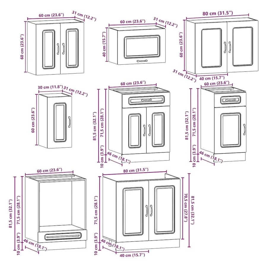 Ensemble d'armoires de cuisine 8 pcs Kalmar bois d'ingénierie - 8