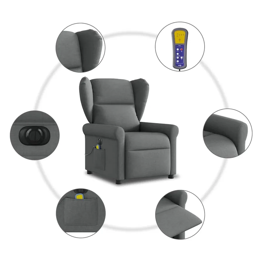 Fauteuil inclinable de massage électrique gris foncé tissu - 10