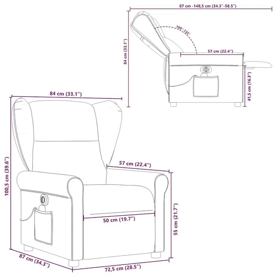 Fauteuil inclinable de massage électrique gris foncé tissu - 16