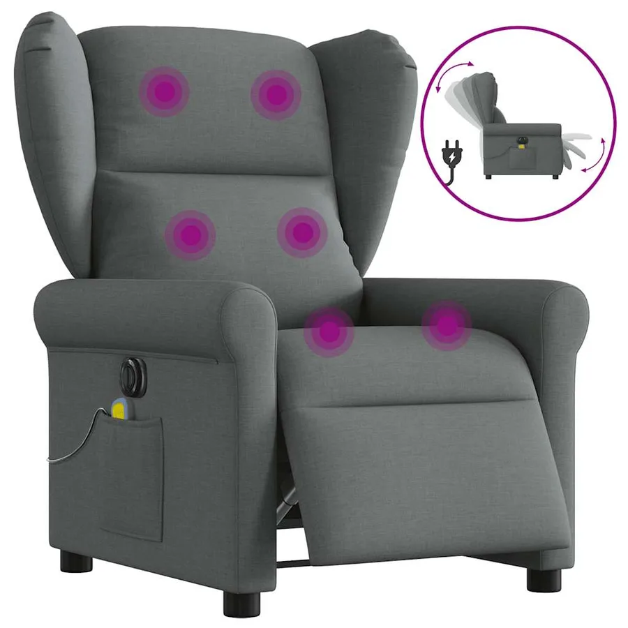 Fauteuil inclinable de massage électrique gris foncé tissu - 9