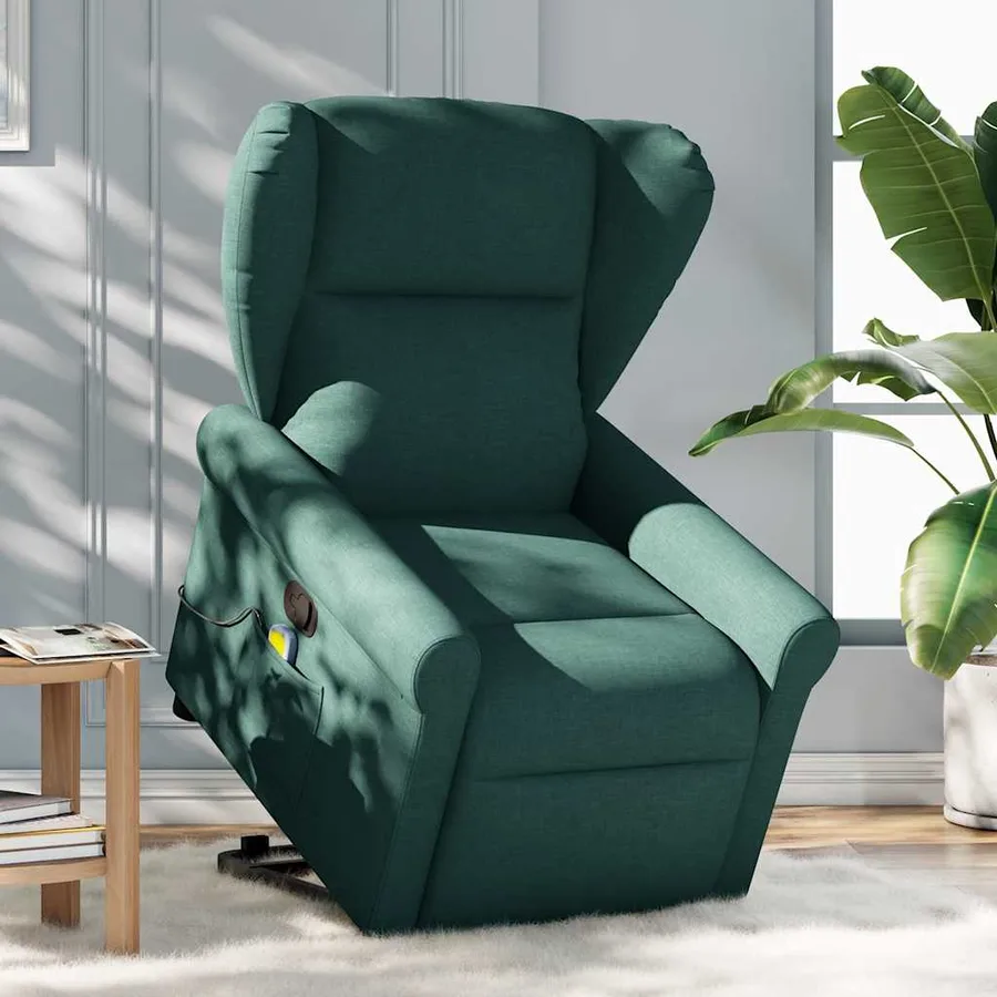 Fauteuil inclinable de massage Vert foncé Tissu - 2