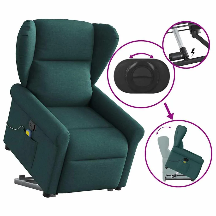 Fauteuil inclinable de massage Vert foncé Tissu - 8