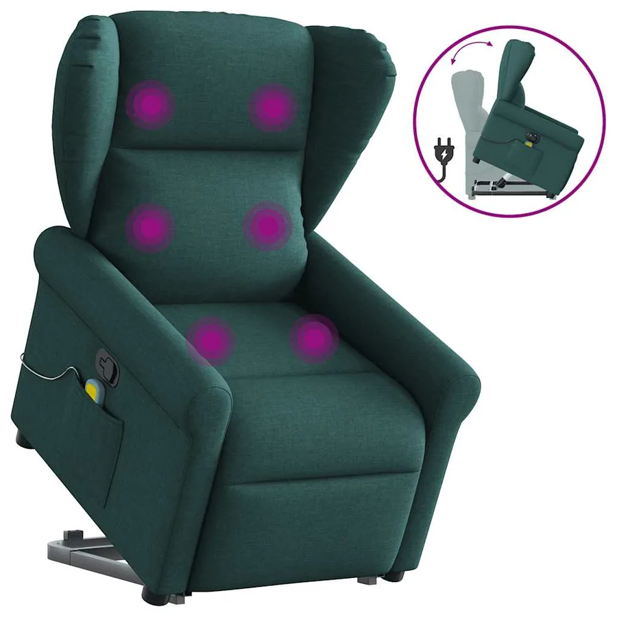 Fauteuil inclinable de massage Vert foncé Tissu - 9