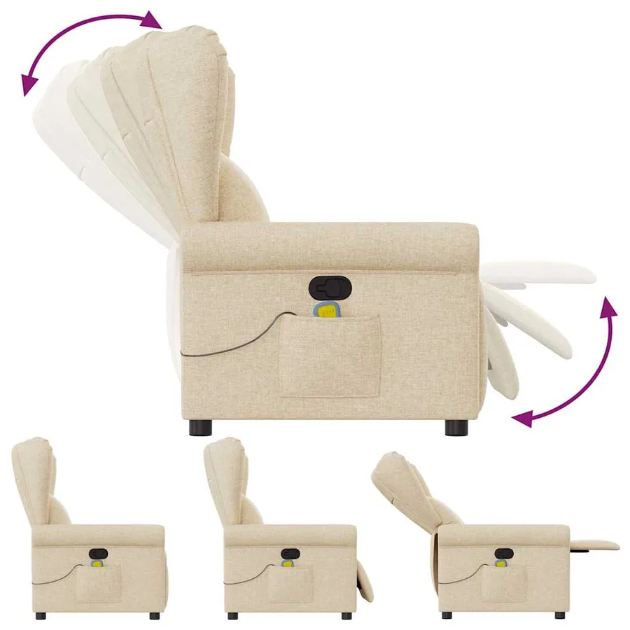 Fauteuil de massage inclinable Crème Tissu - 6