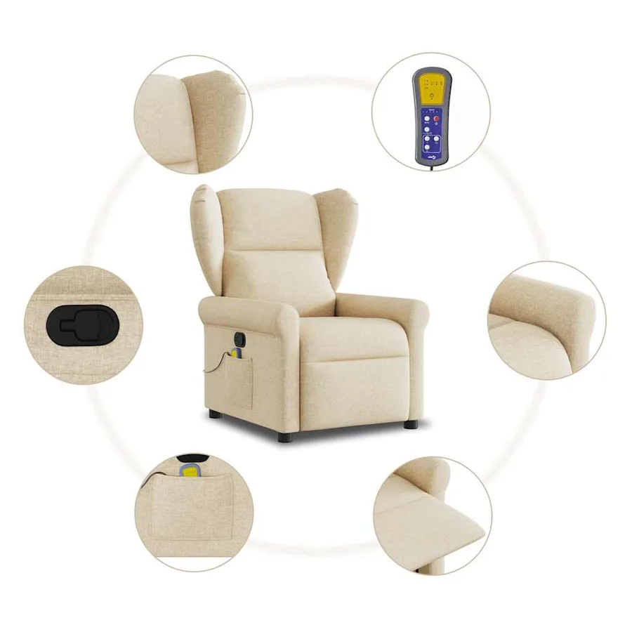Fauteuil de massage inclinable Crème Tissu - 8